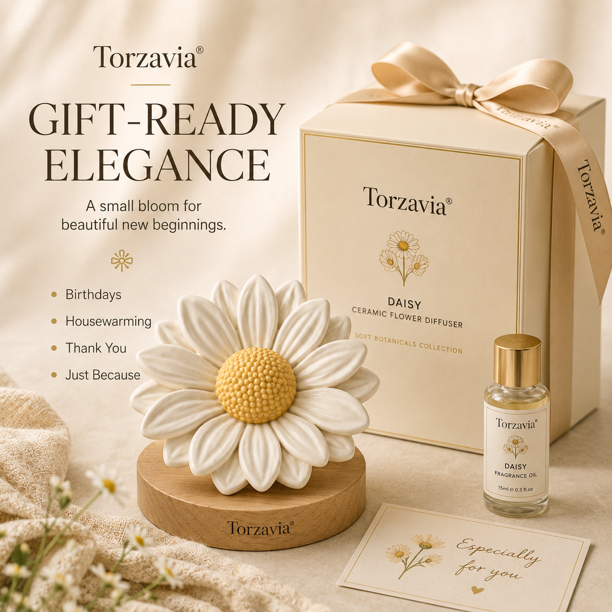 🌼 Torzavia® Daisy Ceramic Flower Diffuser