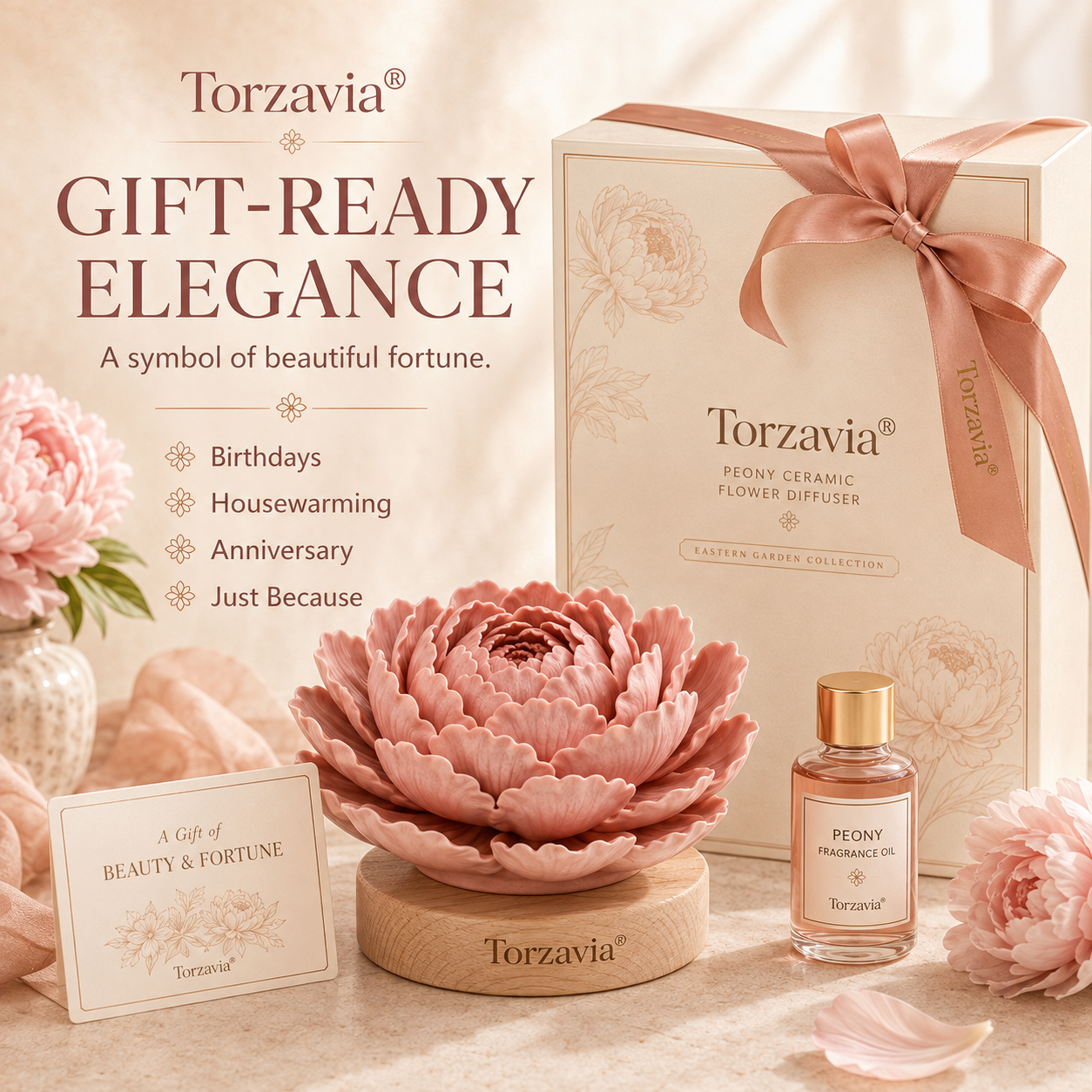 🌺 Torzavia® Peony Ceramic Flower Diffuser