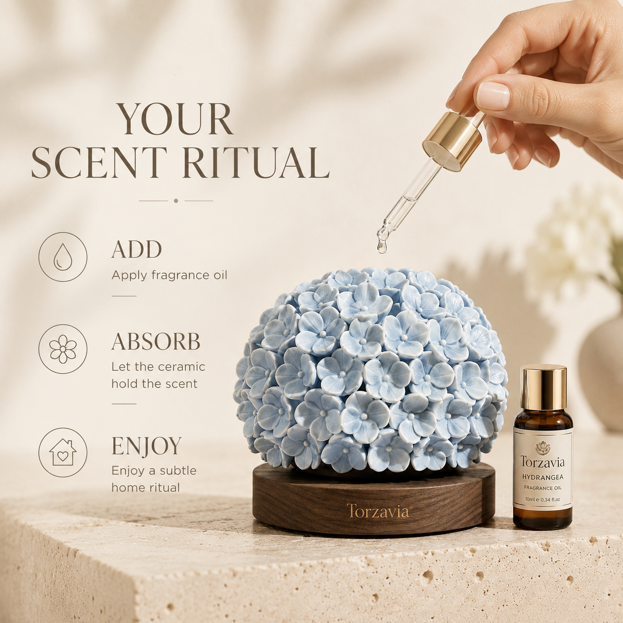 💙 Torzavia® Hydrangea Ceramic Flower Diffuser