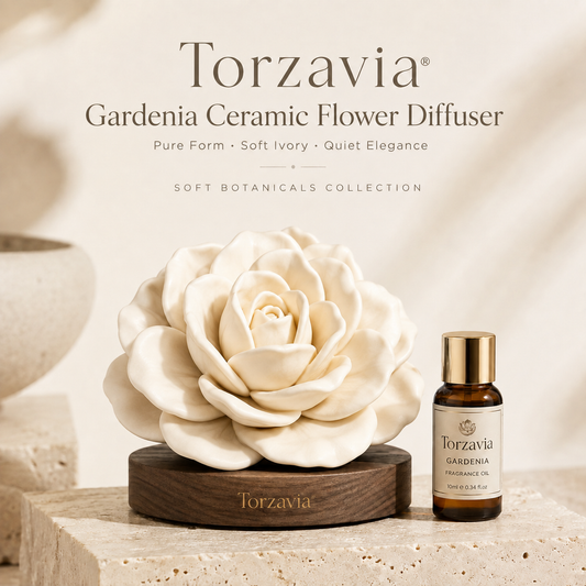 🤍 Torzavia® Gardenia Ceramic Flower Diffuser