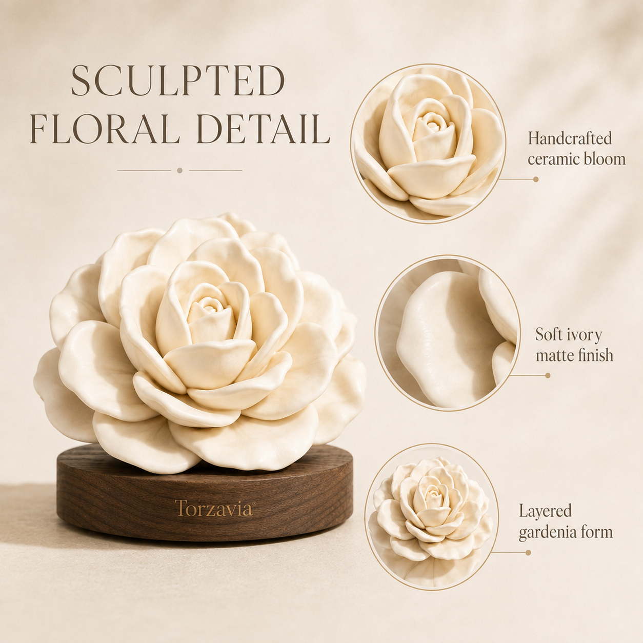 🤍 Torzavia® Gardenia Ceramic Flower Diffuser