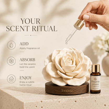 🤍 Torzavia® Gardenia Ceramic Flower Diffuser