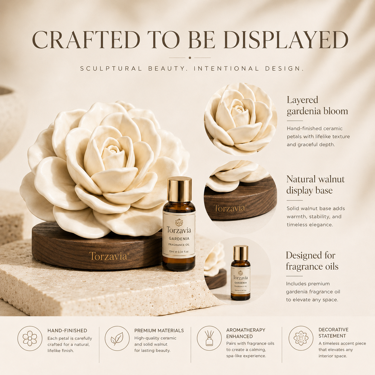 🤍 Torzavia® Gardenia Ceramic Flower Diffuser