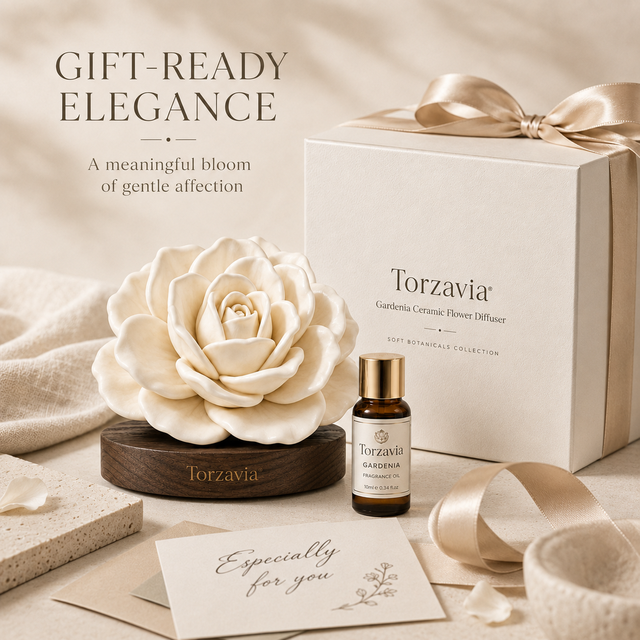 🤍 Torzavia® Gardenia Ceramic Flower Diffuser