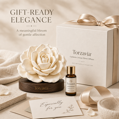 🤍 Torzavia® Gardenia Ceramic Flower Diffuser
