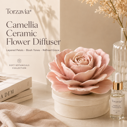 🌸 Torzavia® Camellia Ceramic Flower Diffuser