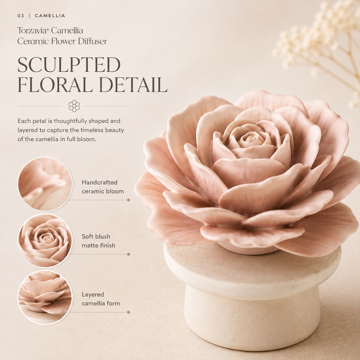 🌸 Torzavia® Camellia Ceramic Flower Diffuser