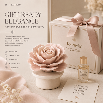 🌸 Torzavia® Camellia Ceramic Flower Diffuser