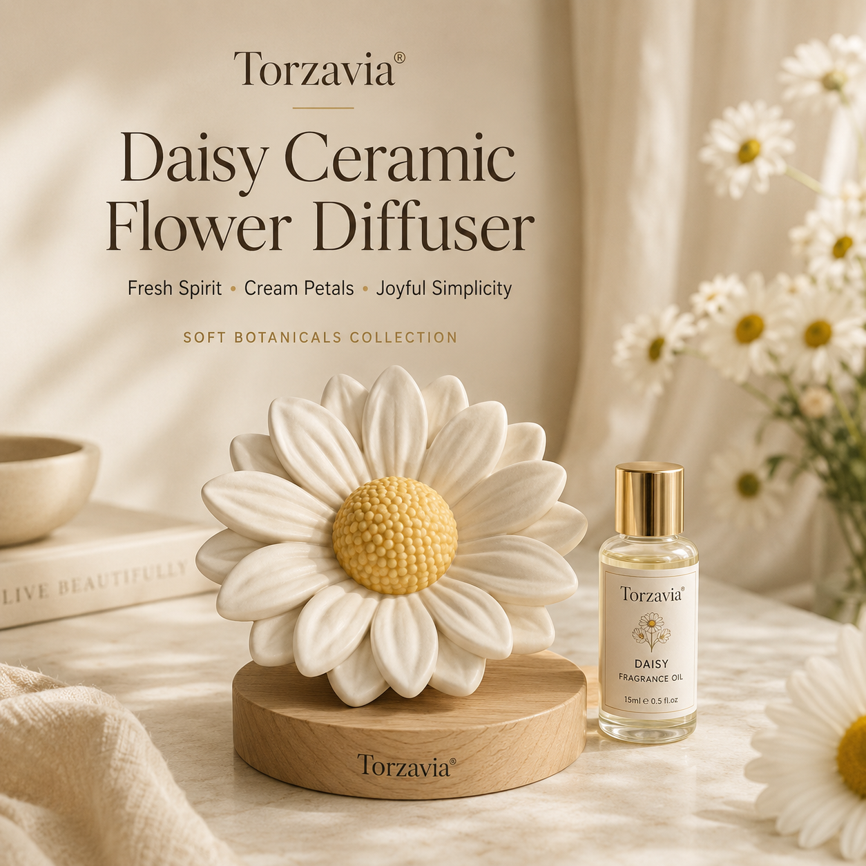 🌼 Torzavia® Daisy Ceramic Flower Diffuser