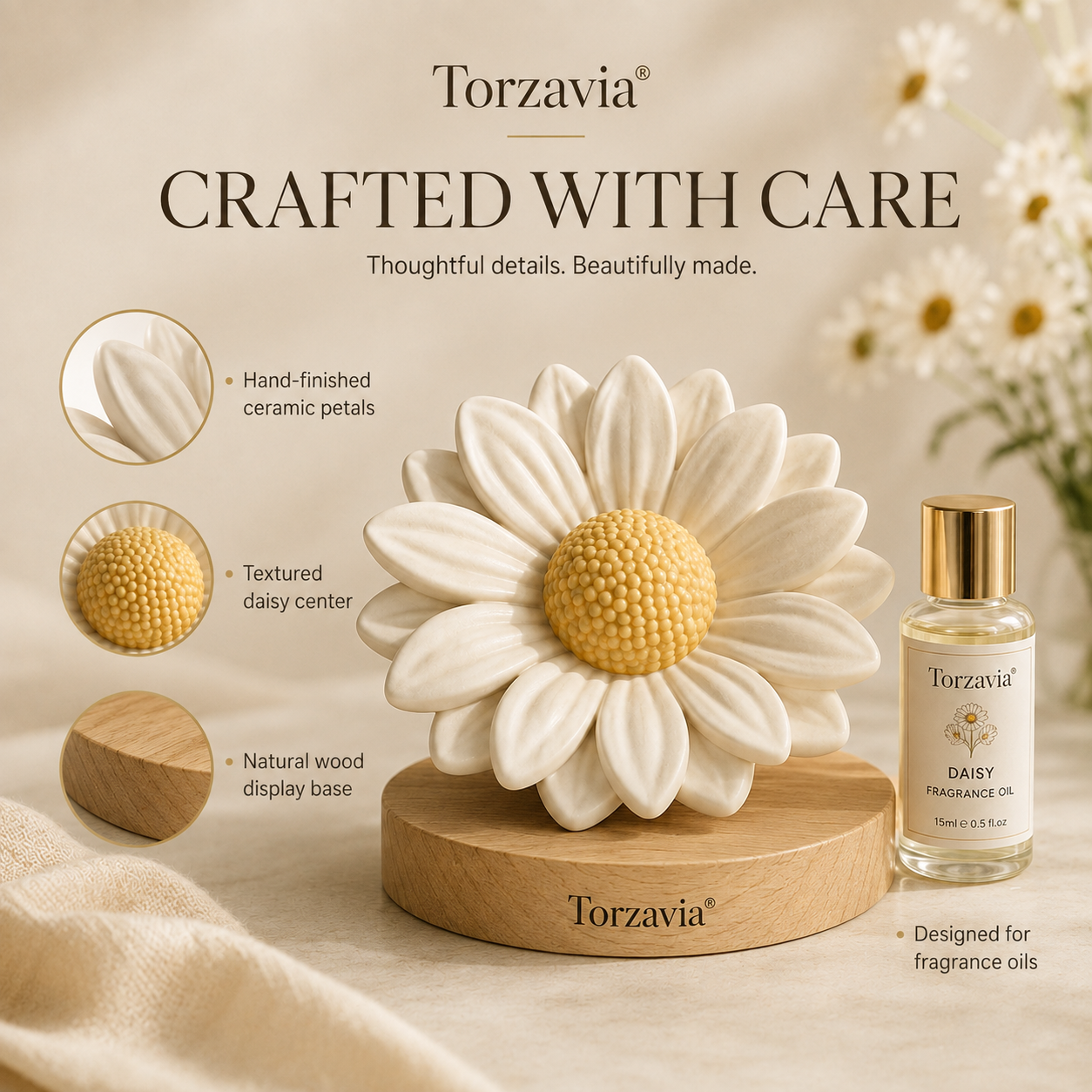 🌼 Torzavia® Daisy Ceramic Flower Diffuser