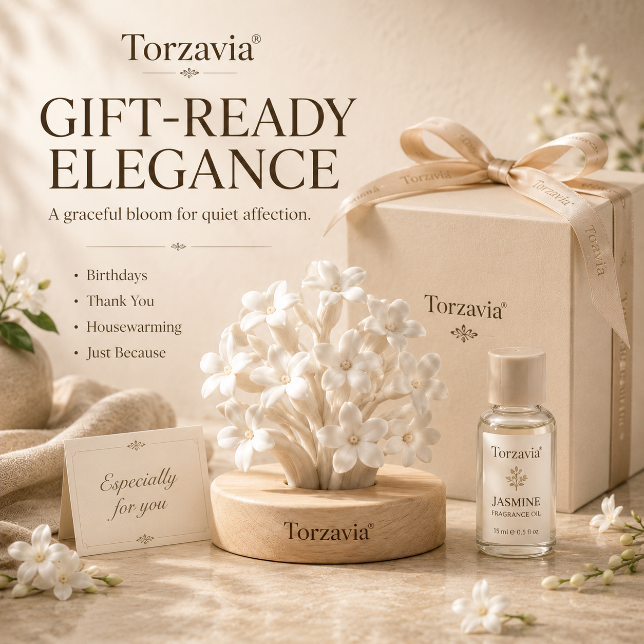 🌿 Torzavia® Jasmine Ceramic Flower Diffuser
