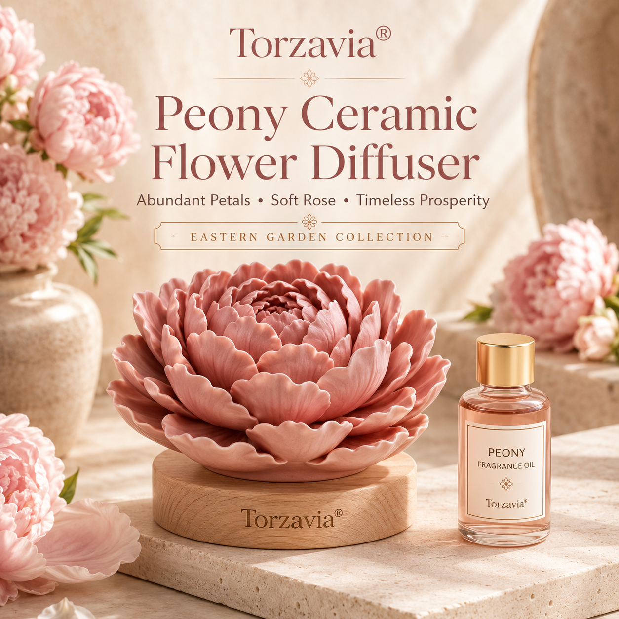 🌺 Torzavia® Peony Ceramic Flower Diffuser