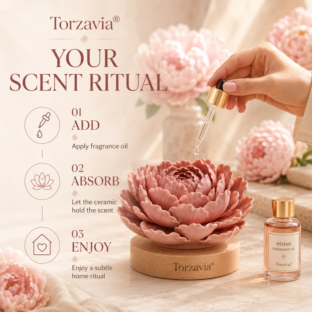 🌺 Torzavia® Peony Ceramic Flower Diffuser