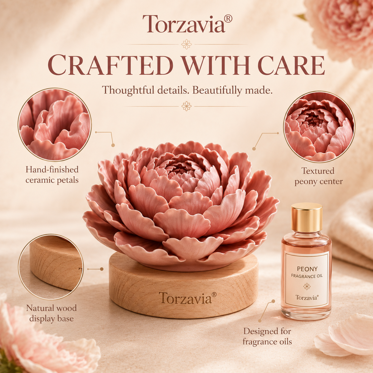 🌺 Torzavia® Peony Ceramic Flower Diffuser
