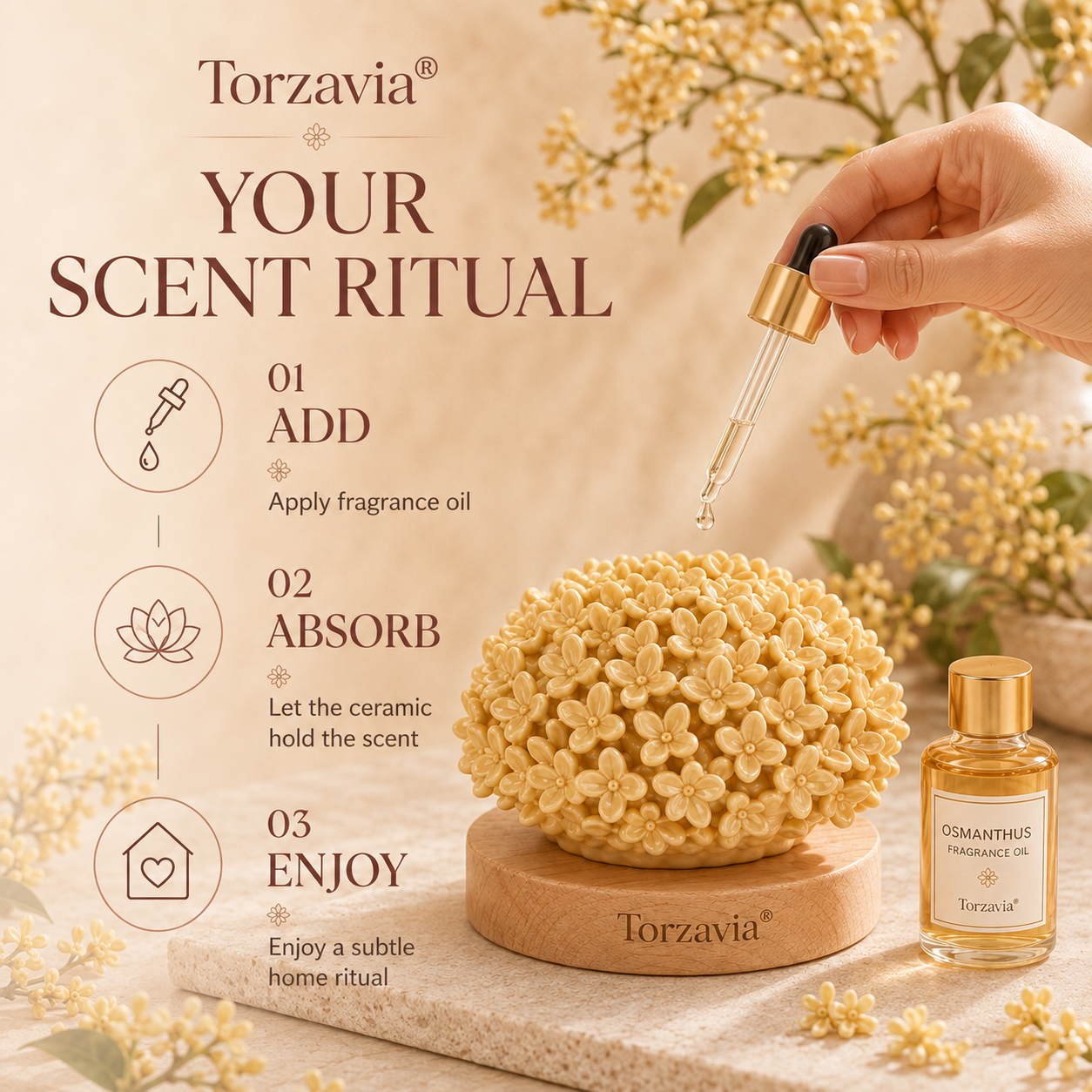 💛 Torzavia® Osmanthus Ceramic Flower Diffuser