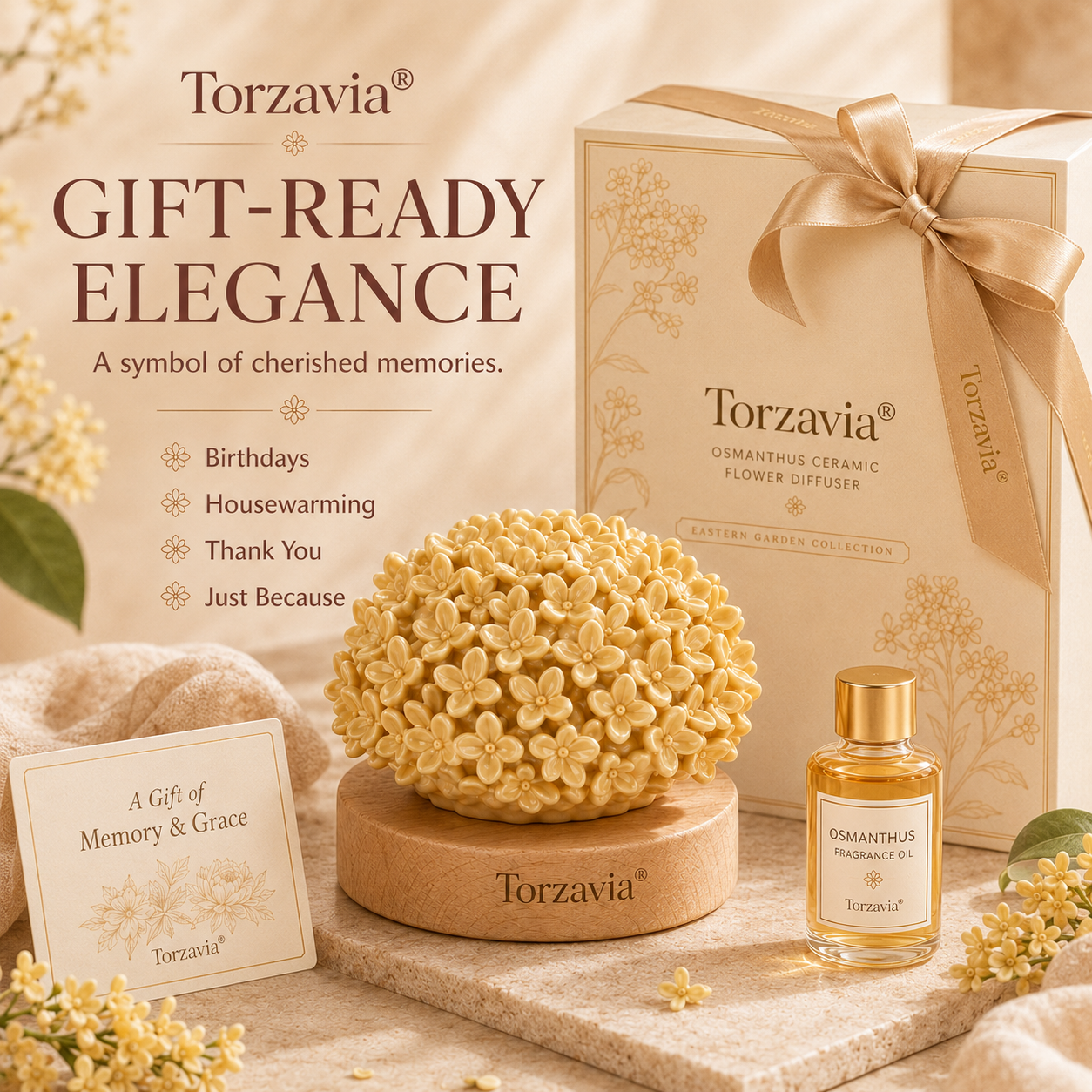 💛 Torzavia® Osmanthus Ceramic Flower Diffuser