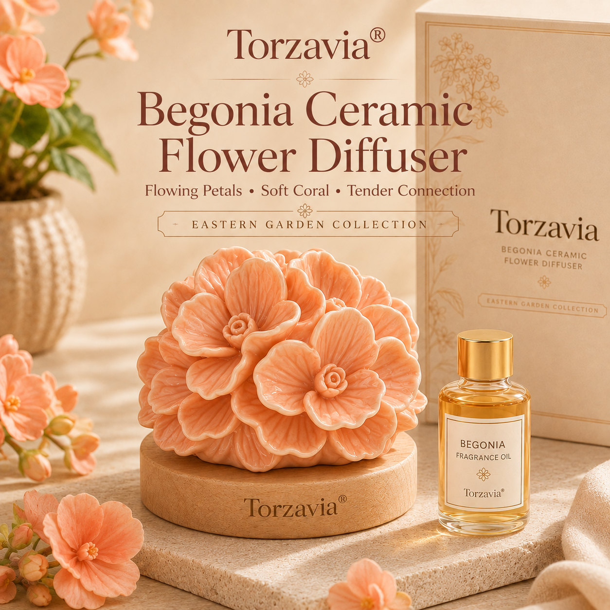 🧡 Torzavia® Begonia Ceramic Flower Diffuser