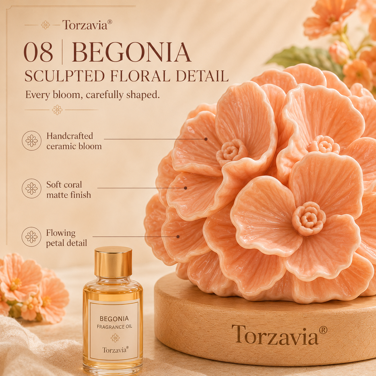🧡 Torzavia® Begonia Ceramic Flower Diffuser