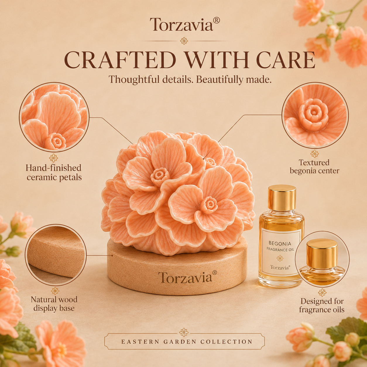 🧡 Torzavia® Begonia Ceramic Flower Diffuser