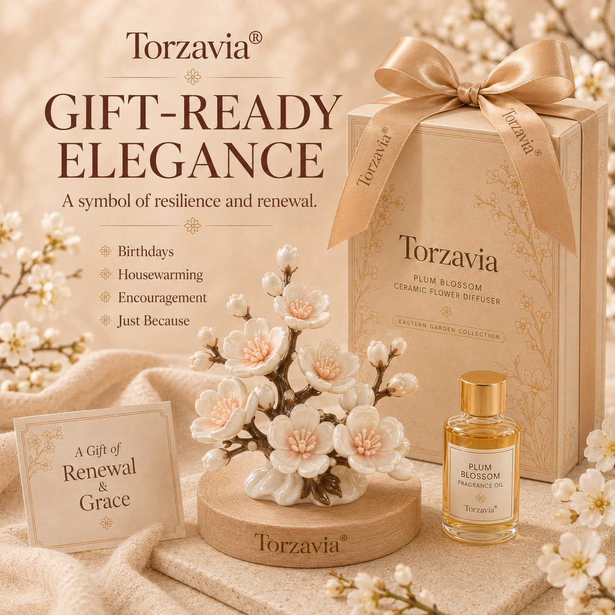 🌸 Torzavia® Plum Blossom Ceramic Flower Diffuser