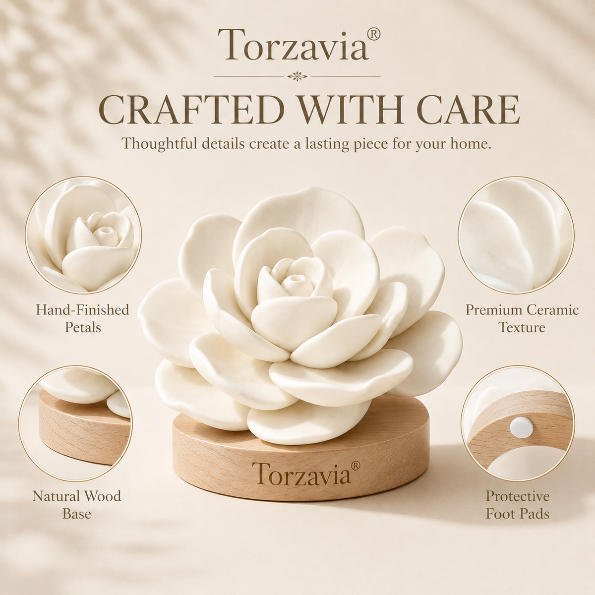 🤍 Torzavia® Gardenia Ceramic Flower Diffuser