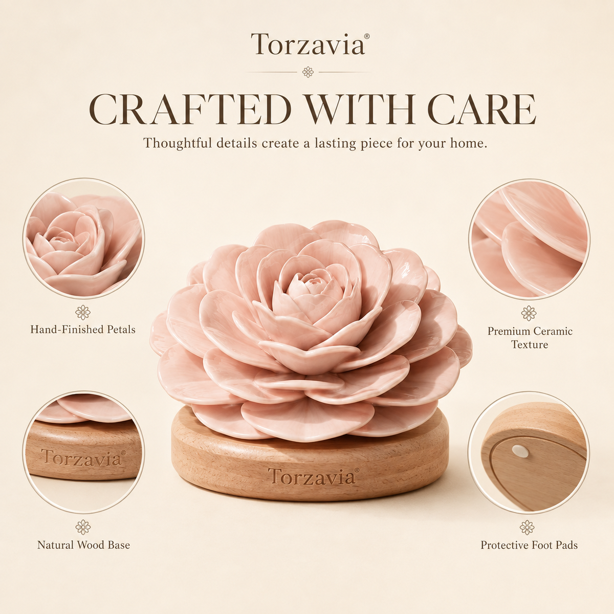 🌸 Torzavia® Camellia Ceramic Flower Diffuser