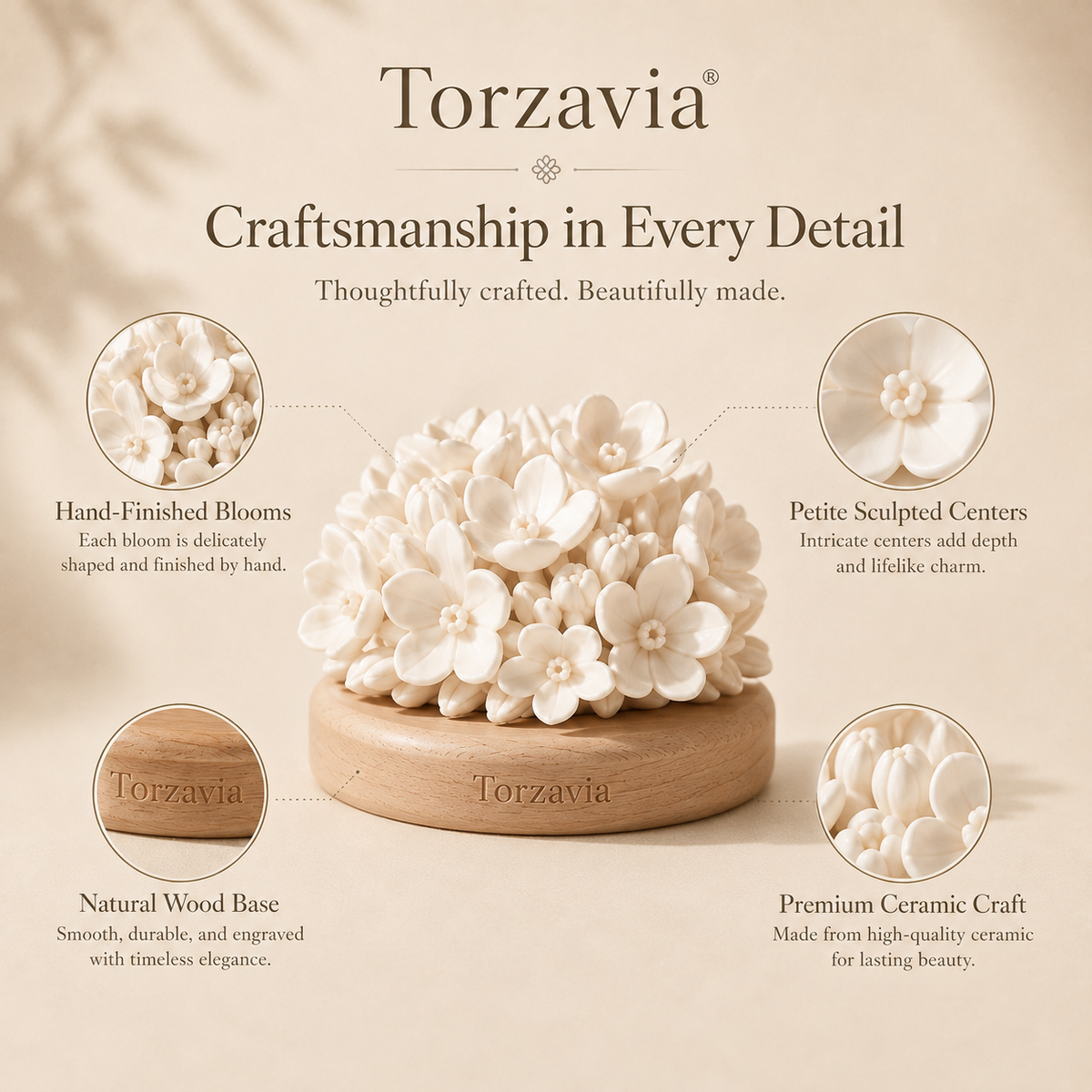 🌿 Torzavia® Jasmine Ceramic Flower Diffuser