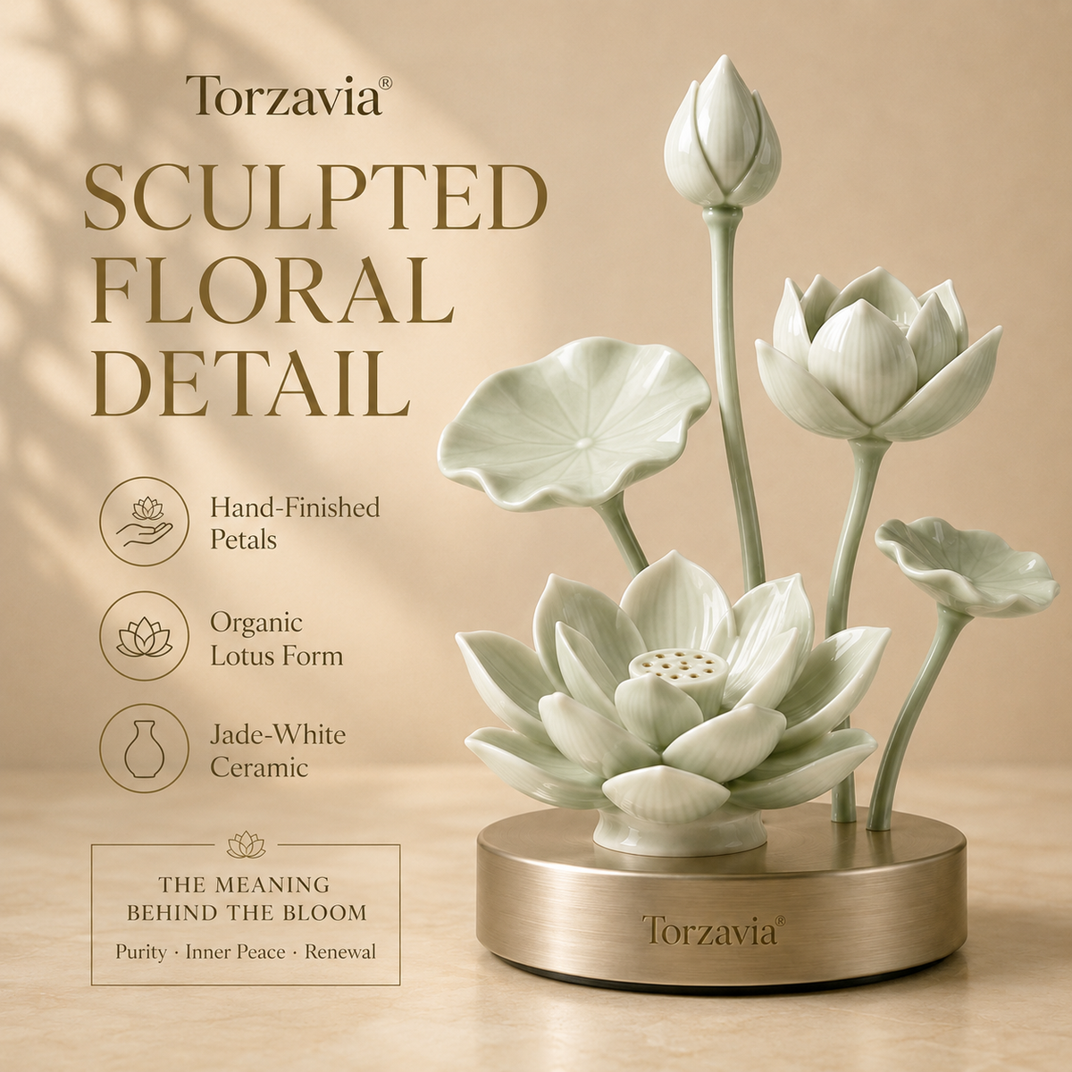 🪷 Torzavia® Lotus Ceramic Flower Diffuser