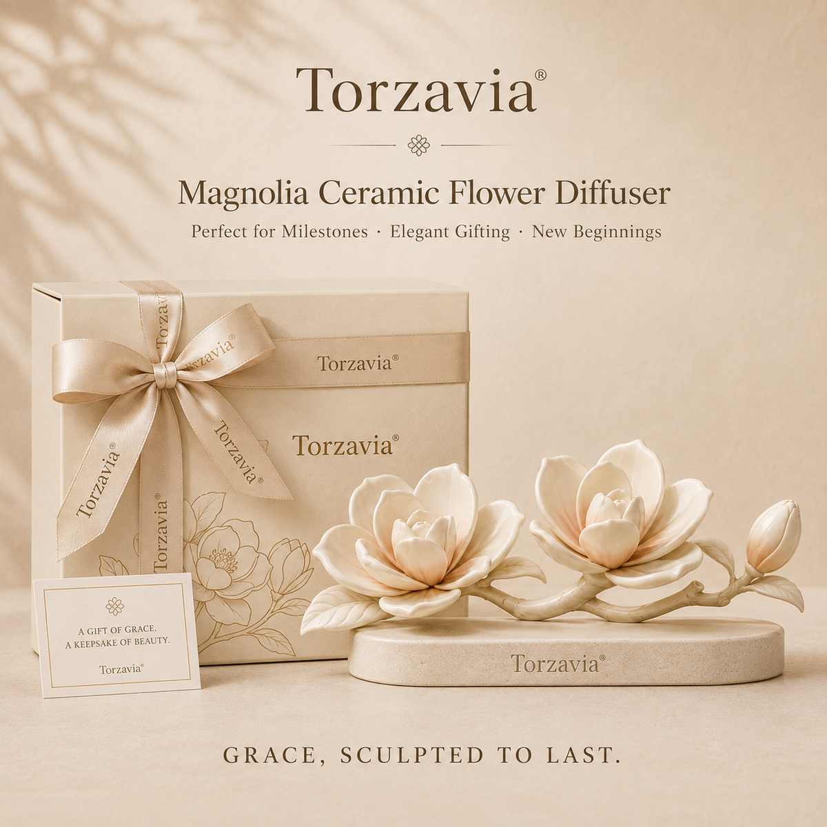 🤍 Torzavia® Magnolia Ceramic Flower Diffuser